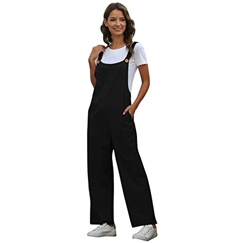 Latzhose Damen Sommer Locker Lang Weite Hose Overall Jumpsuit Einteiler Playsuit Arbeitslatzhose Große Größen mit Taschen Loose Fit Hoseanzug Romper Schwarz L von Odizli