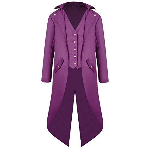 Mittelalter Kleidung Herren Frack Jacke Smoking Steampunk Mantel Gothic Männer Captain Jack Sparrow Kostüm Halloween Karneval Faschingskostüme Viktorianisches Renaissance Vikings Gehrock 1#Violett L von Odizli