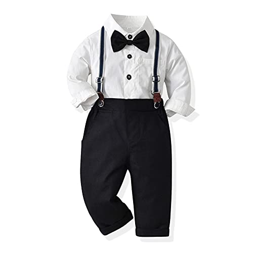 Neugeborenen Baby Jungen kinder kleidung Langarm Hemd+Hosenträger+Fliege+Hosen 4tlg Bekleidungssets Gentleman Festliche Taufe Geburtstagsparty Anzug Set Fotoshooting Weiß+Schwarz-Gestreift 4-5 Jahre von Odizli