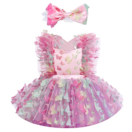 Odizli 1 Geburtstag Mädchen Outfit Ärmellos Prinzessin Tutu Tüllkleid Hochzeit Festliches Taufkleid+Stirnband Sommer Kleid Babykleidung Kleidung Baby Fotoshooting Bunt Schmetterling 6-12 Monate von Odizli