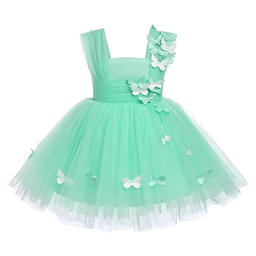 Odizli Baby Kleid Mädchen Kinder Ärmellos Schmetterling Prinzessin Tutu Tüllkleid 1 Geburtstag Taufkleid Blumenmädchenkleider Festliches Hochzeit Ballkleid Einschulungs Sommerkleid Grün 3-4 Jahre von Odizli