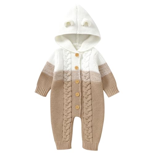 Odizli Baby Kleidung Mädchen Jungen Langarm Gestrickt Kapuze Strampler Body Overall Jacke Frühchenkleidung Neugeborene Erstausstattung Babysachen Set Herbst Winter Babykleidung Khaki 0-3 Monate von Odizli