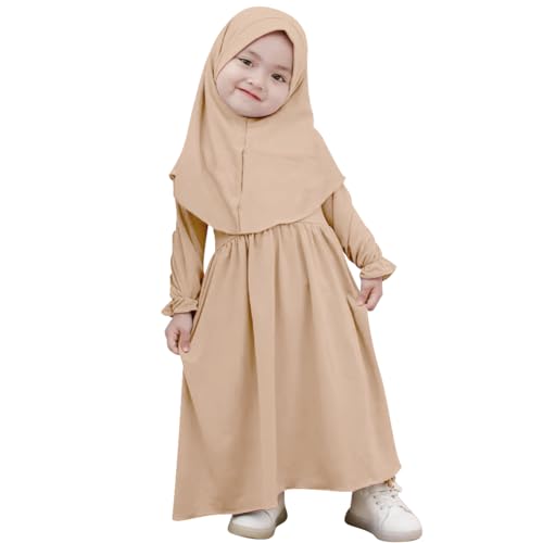 Odizli Baby Mädchen Gebetskleidung Abaya Muslim Islam Muslimische Islamische Langarm Kleider Hijab Arabisch Türkische Robe Jilbab Khimar Kaftan Ramadan Burka Lang Gebetskleid Khaki 0-6 Monate von Odizli