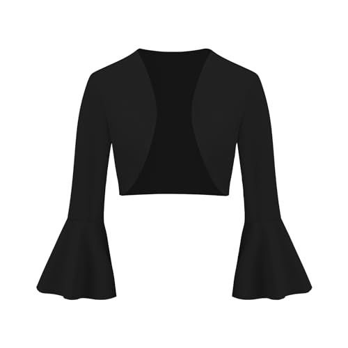 Odizli Bolero Damen Festlich Elegant 3/4 Ärmel Open Front Cardigan Top Blaser Jacke Kurz Blazer zum Kleid Hochzeit Hochzeitsgast Schulterjacke Jäckchen für Abendkleid Schwarz M von Odizli