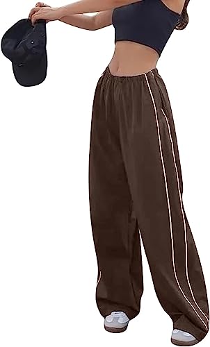 Odizli Cargohose Damen Baggy High Waist Vintage Y2K 2000er Cargo Fallschirm Hose Parachute Track Pants Frauen Fallschirmhose Jogginghose Trackpants Teenager Mädchen Streetwear mit Taschen Braun L von Odizli