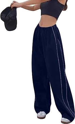 Odizli Cargohose Damen Baggy High Waist Vintage Y2K 2000er Cargo Fallschirm Hose Track Pants Frauen Hip Hop Fallschirmhose Jogginghose Trackpants Teenager Mädchen Streetwear mit Taschen Marineblau S von Odizli