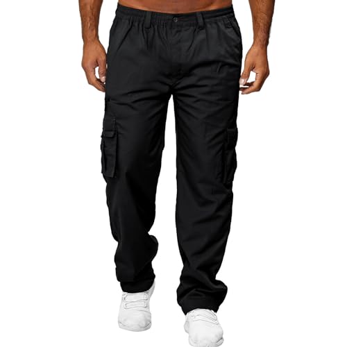 Odizli Cargohose Herren Baggy Lang Cargo Hose Vintage Elastische Taille Parachute Pants Track Hip Hop Freizeithose Jogginghose Trainingshose Sommerhose Streetwear mit Taschen Schwarz XXL von Odizli