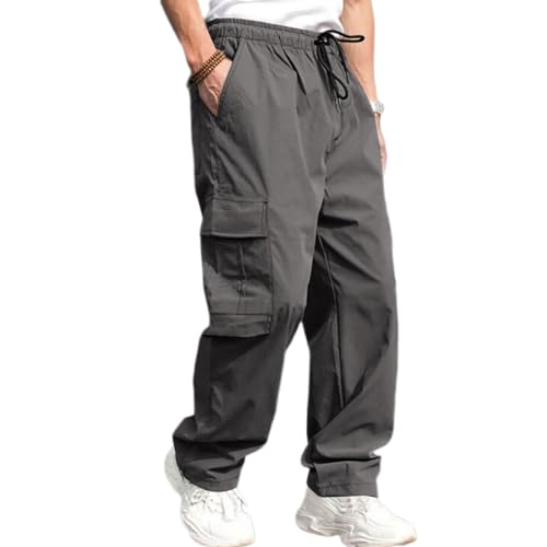 Odizli Cargohose Herren Baggy Lang Cargo Hose Vintage Kordelzug Parachute Pants Track Hip Hop Freizeithose Jogginghose Trainingshose Sommerhose Streetwear mit Taschen Dunkelgrau XL von Odizli