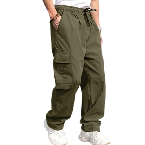 Odizli Cargohose Herren Baggy Lang Cargo Hose Vintage Kordelzug Parachute Pants Track Hip Hop Freizeithose Jogginghose Trainingshose Sommerhose Streetwear mit Taschen Grün S von Odizli