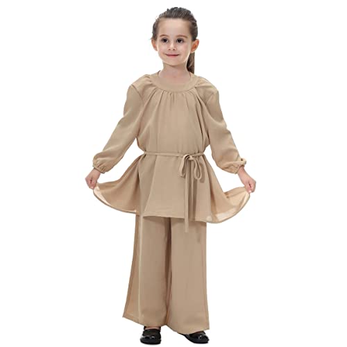 Odizli Gebetskleidung für Kinder Abaya Muslim Mädchen Muslimische Islamische Langarm Top + Lang Hose 2 Teiler Kaftan Khimar Namaz Elbisesi Ramadan Burka Ganzkörper Outfit Khaki 13-14 Jahre von Odizli