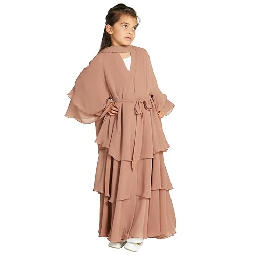 Odizli Gebetskleidung für Kinder Mädchen Abaya Muslim Islam Muslimische Kleider Jilbab 2 Teilig Kaftan Khimar Hijab Langarm Chiffon Namaz Elbisesi Ramadan Burka Lang Gebetskleid Khaki 11-12 Jahre von Odizli