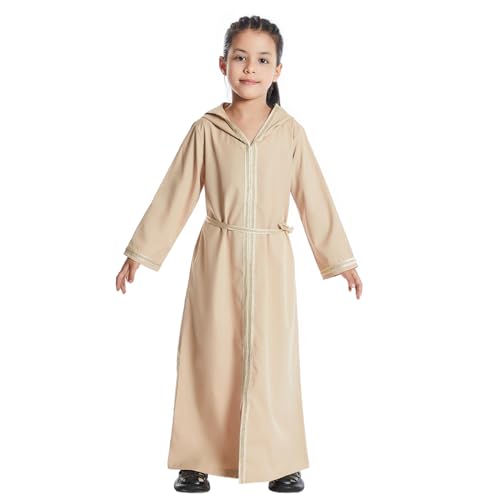 Odizli Gebetskleidung für Kinder Mädchen Abaya Muslim Islam Muslimische Kleider Langarm Arabisch Türkische Stickerei Robe Hijab Jilbab Khimar Kaftan Ramadan Burka Lang Gebetskleid Khaki-A 12-13 Jahre von Odizli