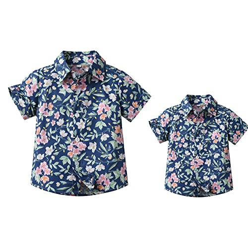 Odizli Hawaii Hemd Männer Herren Jungen Kinder Sommer Kurzarm Hawaiihemd Blumenmuster Herrenhemden Festival Kurzarmhemd Sommerhemd Freizeithemd Vater Sohn Partnerlook Blau Blätter Blume L von Odizli