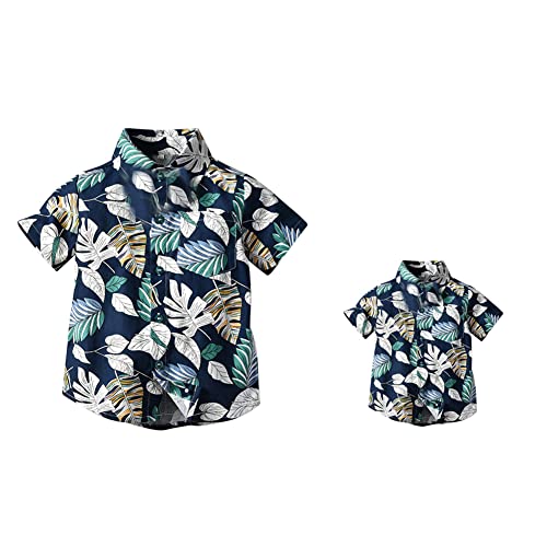 Odizli Hawaii Hemd Männer Herren Jungen Kinder Sommer Kurzarm Hawaiihemd Blumenmuster Herrenhemden Festival Kurzarmhemd Sommerhemd Freizeithemd Vater Sohn Partnerlook Dunkelblau Blätter L von Odizli