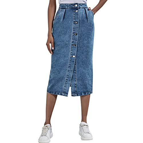 Odizli Jeansrock Damen Lang Sexy Y2K Rock Elegant Vintage Denim Seitlicher Knopfleiste High Waist Bleistiftrock Midi Maxi Röcke Teenager Mädchen Frauen Sommer Casual Wickelrock mit Schlitz Blau #E M von Odizli