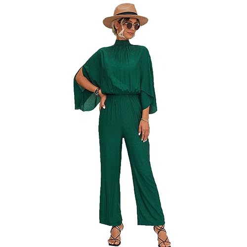 Odizli Jumpsuit Damen Elegant Hochzeit Lang Sommer 3/4 Ärmel Rollkragen Weite Hose Overall Frauen Festlich Kleidung Hochzeitsgäste Formal Party Geschäft Business Hosenanzug Playsuit Romper Grün L von Odizli