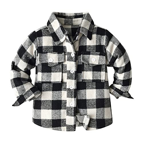 Odizli Kinder Kleinkind Baby Jungen Mädchen Langarm Button-Down Plaid Kariertes Hemd Karohemd Flanellhemd Blouson Jacket Mantel Holzfällerhemd Herbst Winter Hemdjacke Hemdbluse Schwarz 3-4 Jahre von Odizli