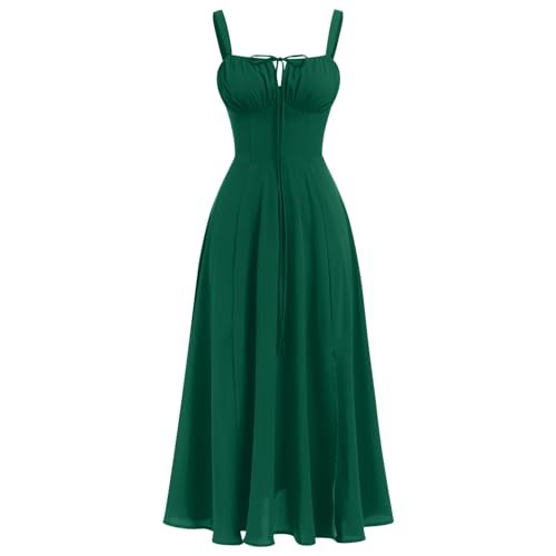 Odizli Korsett Kleid Damen Sommer Sexy Ärmellos Spaghettiträger Midi Kleid mit Schlitz Lang Sommerkleid Festlich Hochzeitsgäste Hochzeit Ballkleid Lang Abendkleid Abschlusskleid Dunkelgrün L von Odizli