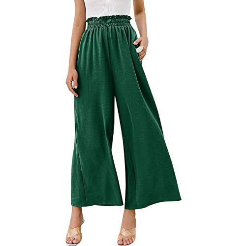 Odizli Leinenhose Damen Elegant High Waist Culottes Palazzo Hosenrock Lang Weite Wide Leg Hose Sommerhose Leicht Bequeme Sommer Stoffhose Marlenehose Schlupfhose Freizeithose Strandhose Dunkelgrün XXL von Odizli