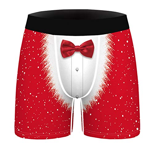 Odizli Personalisiert Boxershort Herren Weihnachten Unterwäsche Streifen/Elch/Schneemann/Schneeflocke Drucken Neuheit Hässlich Unterhose Badehose,Lustige Geschenke für Männer Freund Rot Bowknot L von Odizli