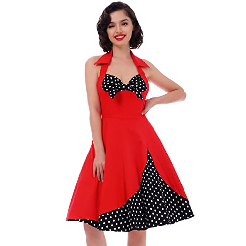 Rockabilly Kleider Damen 50s Vintage 50er Jahre Retro Petticoat Kleid Neckholder Blumen Polka Dot Swing A-Linien Pettycoatkleider Festlich Coctailkleid Kurz Ballkleid Abendkleid Rot+Schwarz S Rockabilly Kleider Damen 50s Vintage 50er Jahre Retro Petticoat Kleid Neckholder Blumen Polka Dot Swing A-Linien Pettycoatkleider Festlich Coctailkleid Kurz Ballkleid Abendkleid Rot+Schwarz S von Odizli
