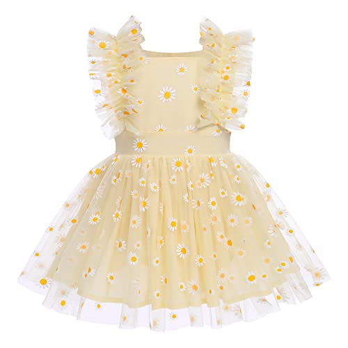 Taufkleid Baby Mädchen Strampler Kleid Prinzessin Tutu Tüllkleid Erster 1. Geburtstag Festliche Hochzeit Kleidung Babykleidung Neugeborenen Erstausstattung Fotoshooting Gelb Gänseblümchen 12-18 Monate von Odizli