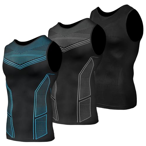 Odoland 3er Pack Herren Shapewear, Bauchfrei Schlankheits-Unterhemd Tank Top Herren,Linie Grau/Linie Blau/Schwarz, M Odoland 3er Pack Herren Shapewear, Bauchfrei Schlankheits-Unterhemd Tank Top Herren,Linie Grau/Linie Blau/Schwarz, M von Odoland