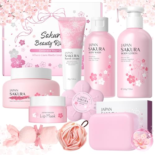 9Pcs Bath and Body Gift Set for Women & Girls, Cherry Blossom Bath and Body Gift Set with Body Wash, Lotion, Soap, Bath Bomb, Scrub, Hand Cream & Lip Mask, Home Spa Gift Set for Women Christmas Gifts 9Pcs Bath and Body Gift Set for Women & Girls, Cherry Blossom Bath and Body Gift Set with Body Wash, Lotion, Soap, Bath Bomb, Scrub, Hand Cream & Lip Mask, Home Spa Gift Set for Women Christmas Gifts von Ofanyia