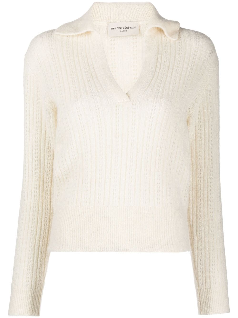 Officine Generale Gerippter Pullover mit V-Ausschnitt - Nude von Officine Generale