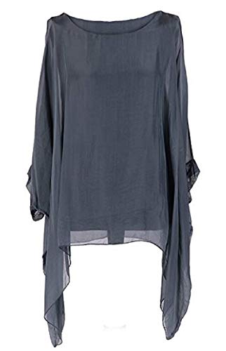 OgLuxe Plus Size Damen Seide Batwing Top Zwei Schichten Bluse, Charcaol, XX-Large von OgLuxe