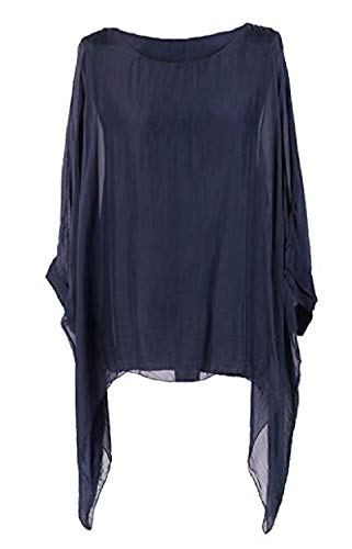 OgLuxe Plus Size Damen Seide Batwing Top Zwei Schichten Bluse, Marineblau, XX-Large von OgLuxe