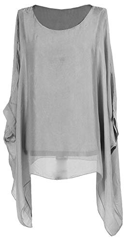 OgLuxe Damen Bluse aus Seide mit Fledermaus-Top in Übergröße, zweilagig, silber, X-Groß von OgLuxe