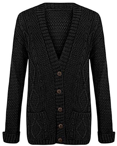 OgLuxe Damen Strickjacke mit Langen Ärmeln, mit Zopfmuster, Größe 34-50 (48, Schwarz) von OgLuxe