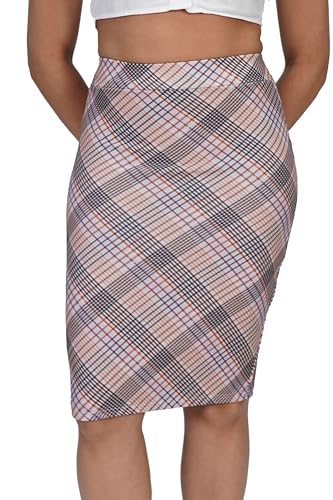 Print Bleistiftrock mit separatem Gummizug Taille Damen Midi Länge Rock Knielang Damen Rock EU 34-48 (as3, Numeric, Numeric_46, Numeric_48, Regular, Regular, Hautfarbenes Scheck) von Oh! Pretty