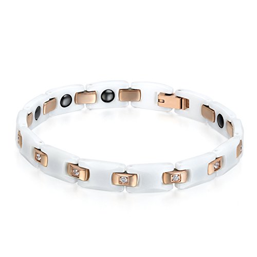 OIDEA Herren Damen weiss Keramik Armband mit rosegold Edelstahl magnetisches Armband Magnete Gesundheitsarmband mit Zirkonia von OIDEA