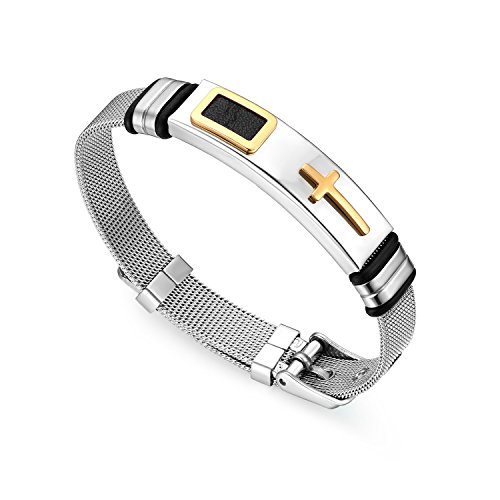 OIDEA Herren 12mm Breit Kreuz Armband Edelstahl, Inspirierende Armbänder für Männer verstellbar von OIDEA