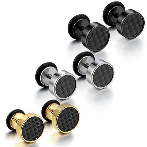 OIDEA Unisex Ohrringe Ohrstecker Rund: 3 Paare Schraube Ohrstecker Set aus Edelstahl Klein Punk Rock Biker Schwarz Gold Silber Geschenk für Männer Frauen Junge Mädchen von OIDEA