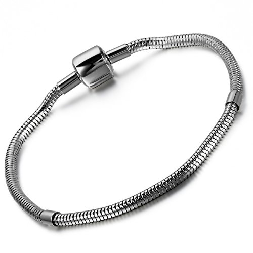 OIDEA Herren Damen Armband, Silber Schlangenkette Charms Edelstahl Armreif Handgelenk, Barrel Schnapp Schließe, Länge: 7"(17.8cm) von OIDEA