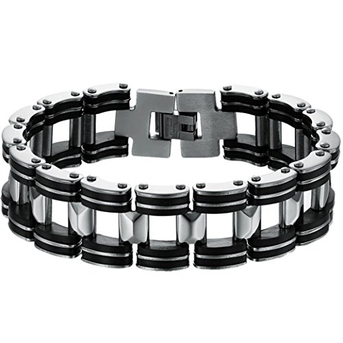 OIDEA Armband Edelstahl Biker für Männer Silber, Massiv 18.6cm Breit, aus hochwetigem 316L, Cool und modern von OIDEA