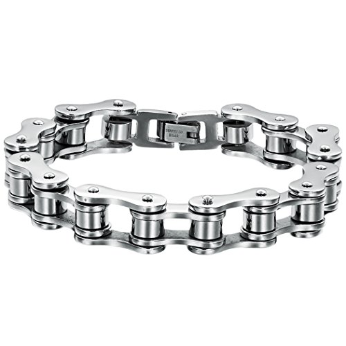 OIDEA Herren Armband Fahrradkette Silber: aus Edelstahl Biker Motorradkette Poliert Armkette Armreif 13mm breit 20.5cm lang Handgelenk Punk Rock Schmuck Geschenk für Männer Jungen von OIDEA