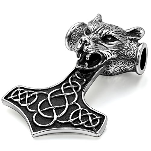 OIDEA Herren Halskette mit Thors Hammer Wolfskopf: Anhänger Kette mit Weizenkette aus Edelstahl Vintage Wolf Retro Schmuck Geschenk für Männer Junge von OIDEA