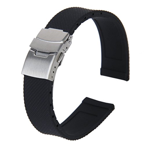 Oikabio Uhrenarmbaender Sport Schwarz Silikon Rubber Uhr Gurt Band Bereitstellung Schnalle Wasserdicht 20mm von Oikabio