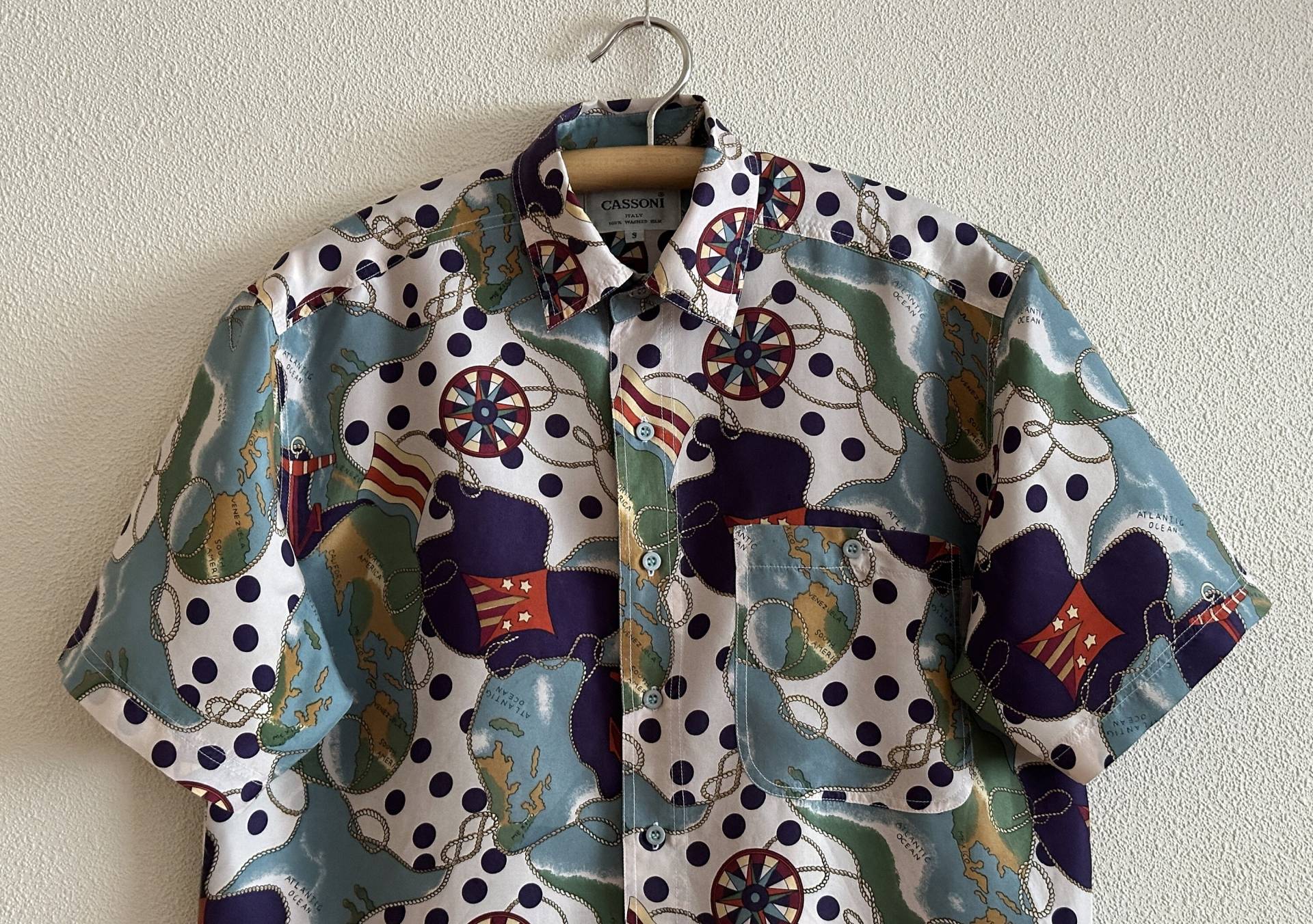 Vintage Cassoni Seidenhemd Herren Kurzarm Button Up Buntes Hemd von OldSchoolBazaar