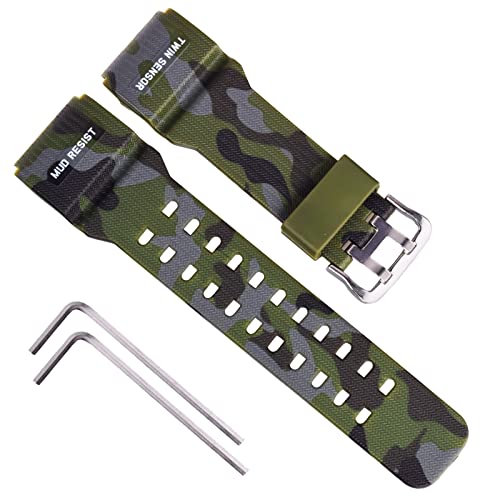 OliBoPo Ersatz-Uhrenarmband aus natürlichem Harz für Casio G-Shock Master of G Mudmaster Twin Sensor Sportuhr GG-1000/GWG-100/GSG-100 (Camouflage Armeegrün) von OliBoPo