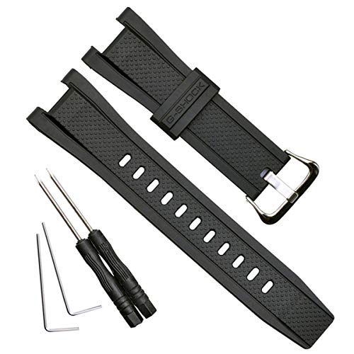 OliBoPo Uhrenarmband für Casio GST-210 GST-W110 GST-W100 GST-S110 GST-S100 GST-B100 GST-S300, wasserdicht, Naturharz, Schwarz / silberfarben von OliBoPo