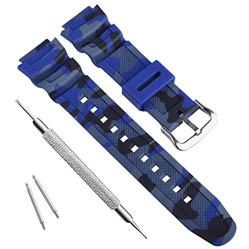 OliBoPo Wasserdichtes Ersatzarmband aus natürlichem Harz für Casio AQ- S800W SGW-300H MRW-200H AE-1200 W-800H W-735H (Camouflage Blue) von OliBoPo