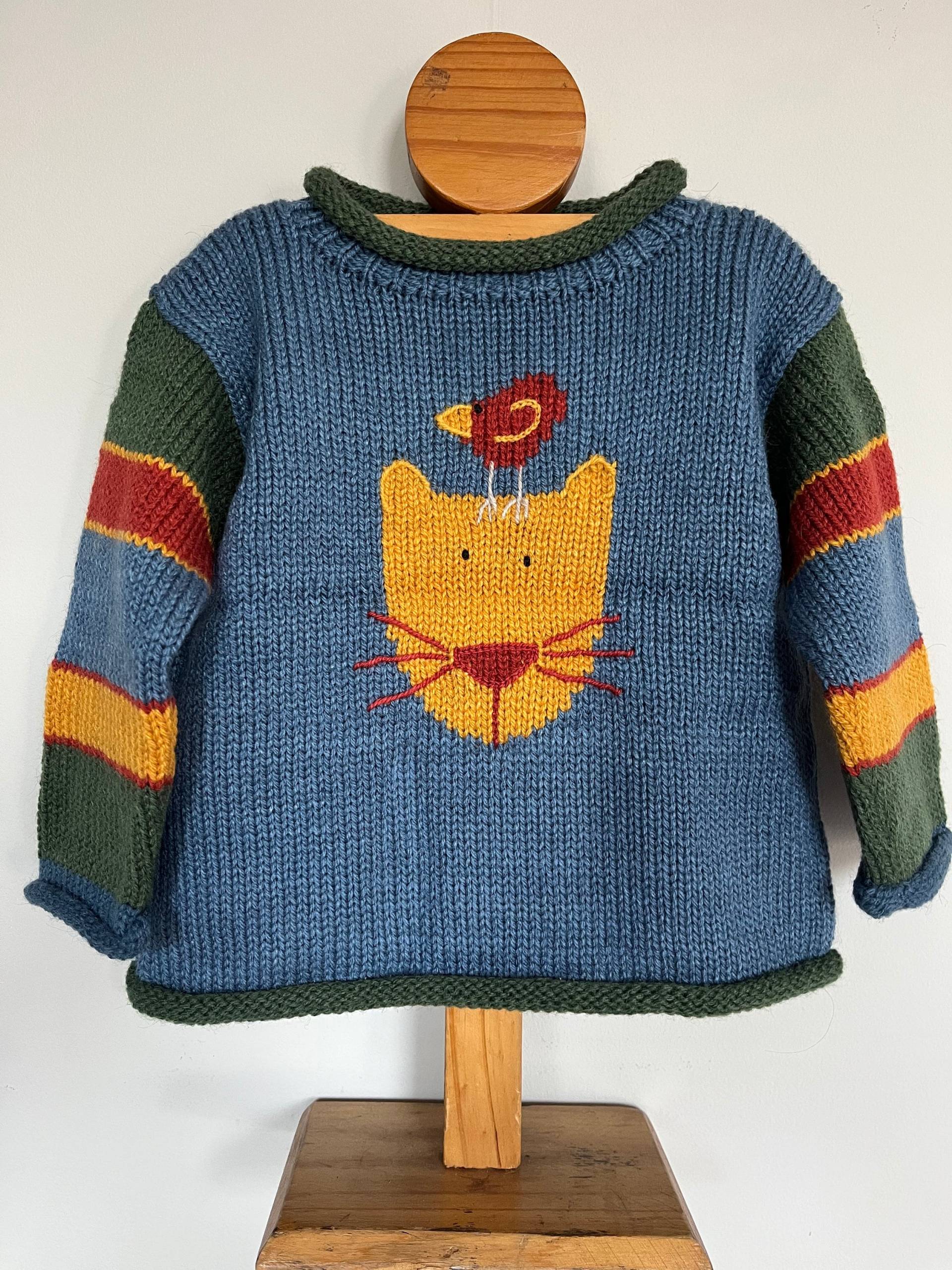 Katzen Strickpullover, Katze Grün Kinder Pullover, Alpaka Wolle Junge Mädchen Kleinkind Strickpullover von OliluDesigns