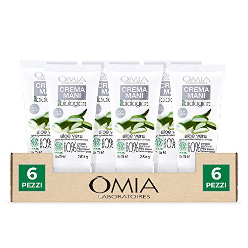 Omia, Ecobio Aloe Vera Handcreme, pflegende und schützende Creme für trockene und empfindliche Hände - Dermatologisch getestet, ohne SLES und PEG, 6 Stück à 75 ml von Omia