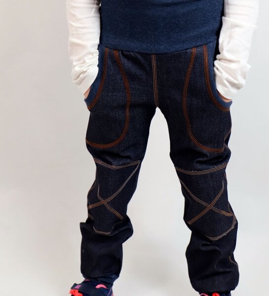 Omilich Kinder-/Baby-Mitwachs-Jeans blau mit Taschen und Knieflicken von Omilich