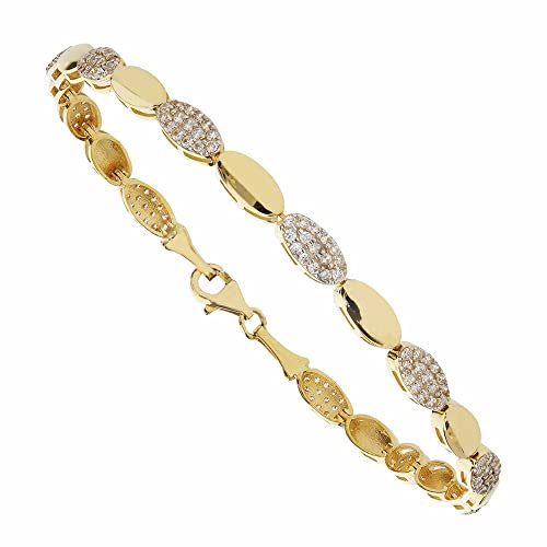 Armband aus 18 Karat Gelbgold und Weißgold mit weißen Zirkonia für Damen, Gelbgold Zirkonium, Weiße Zirkonen von OmniaOro